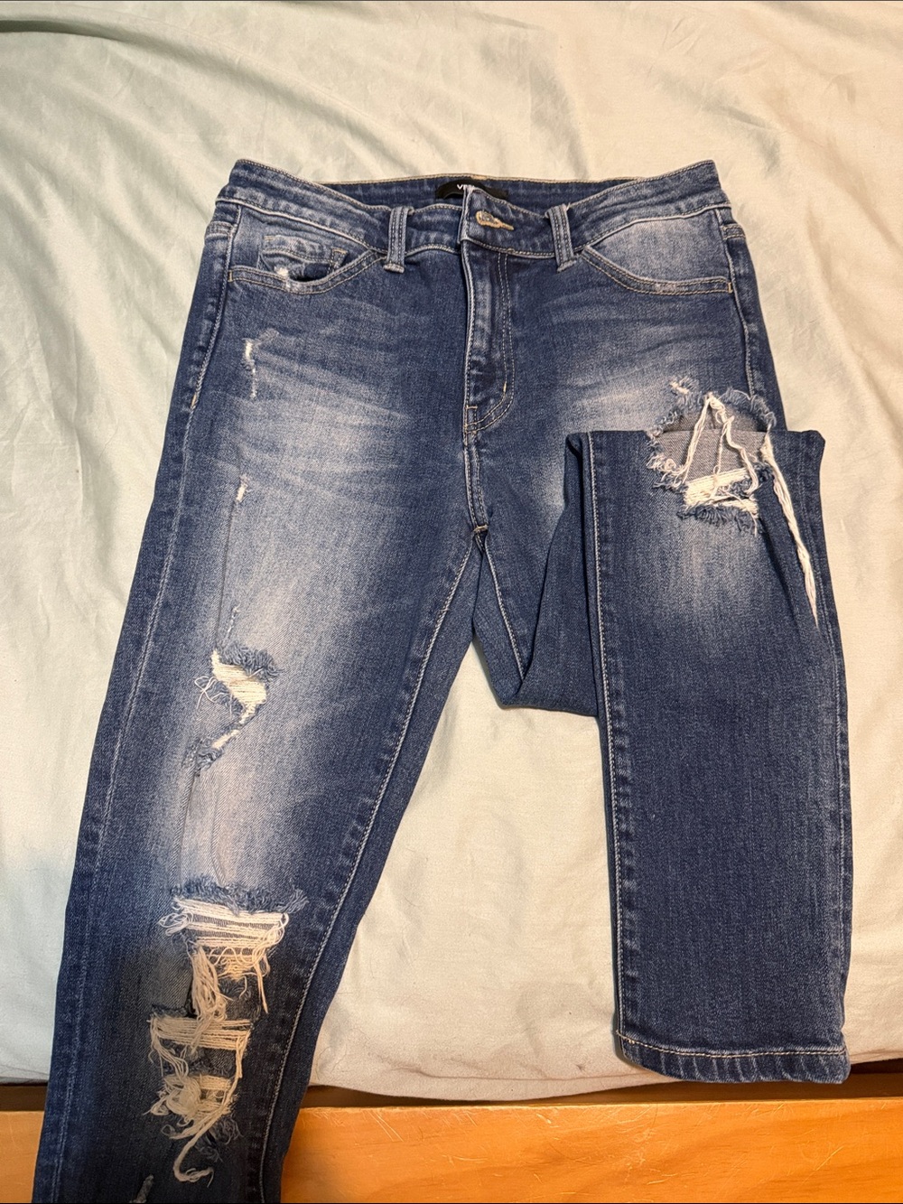 VERVET BY FLYING MONKEY Distressed Dark Blue Skinny Jeans